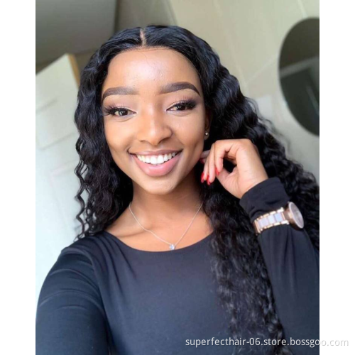 Hot Selling 150% 180% Density Human Hair wig Transparent Lace Front Brazilian Hair with Deep Wave Natural Color Wigs